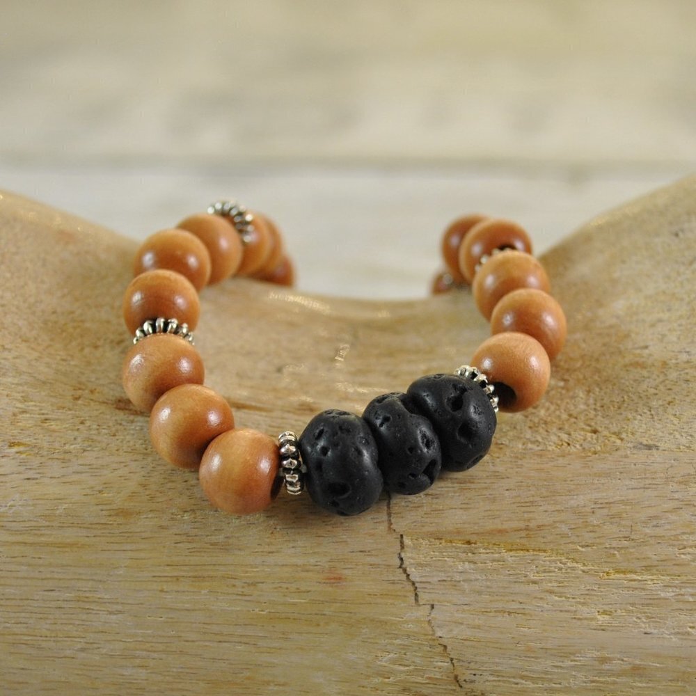 Sandalwood & Lava Rock Essential Oil Bracelet Handmade​​​​​
